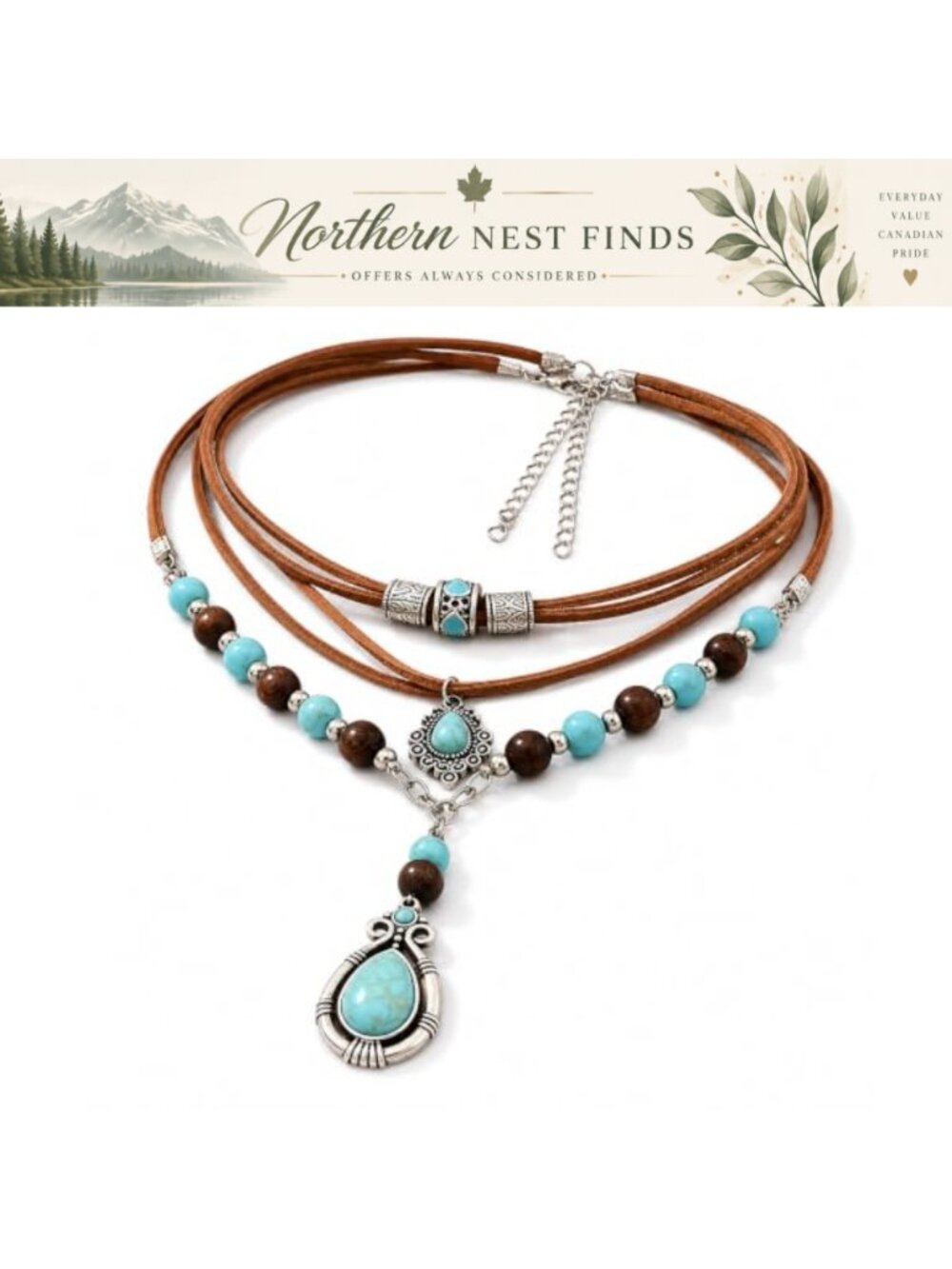 Multi-Layer Pendant Necklace Stainless Steel & Resin Boho Statement Women